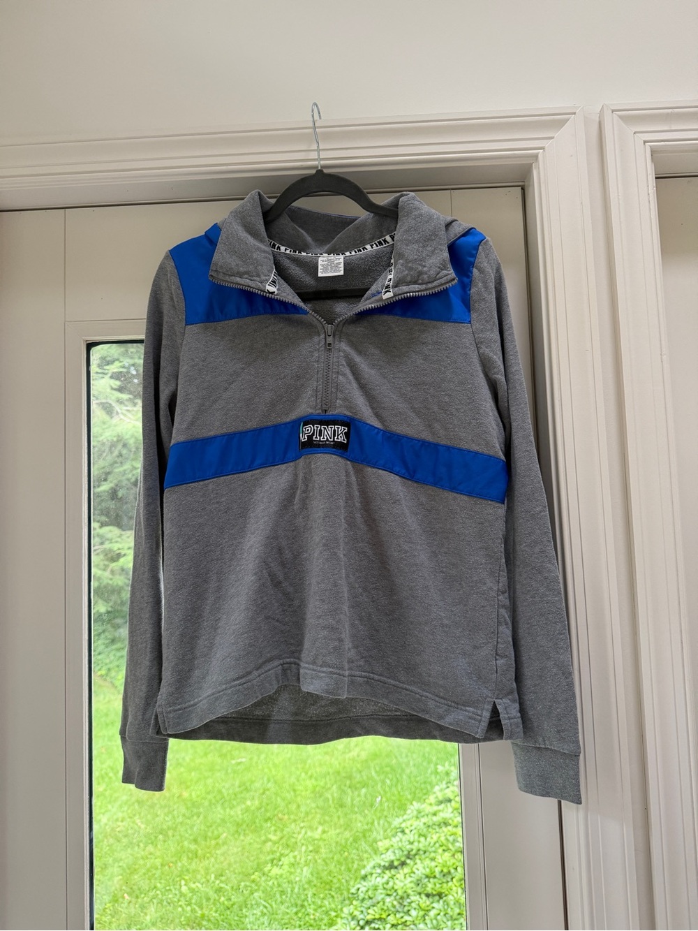PINK Victoria's Secret Gray and Blue Half-Zip Pullover Hoodie